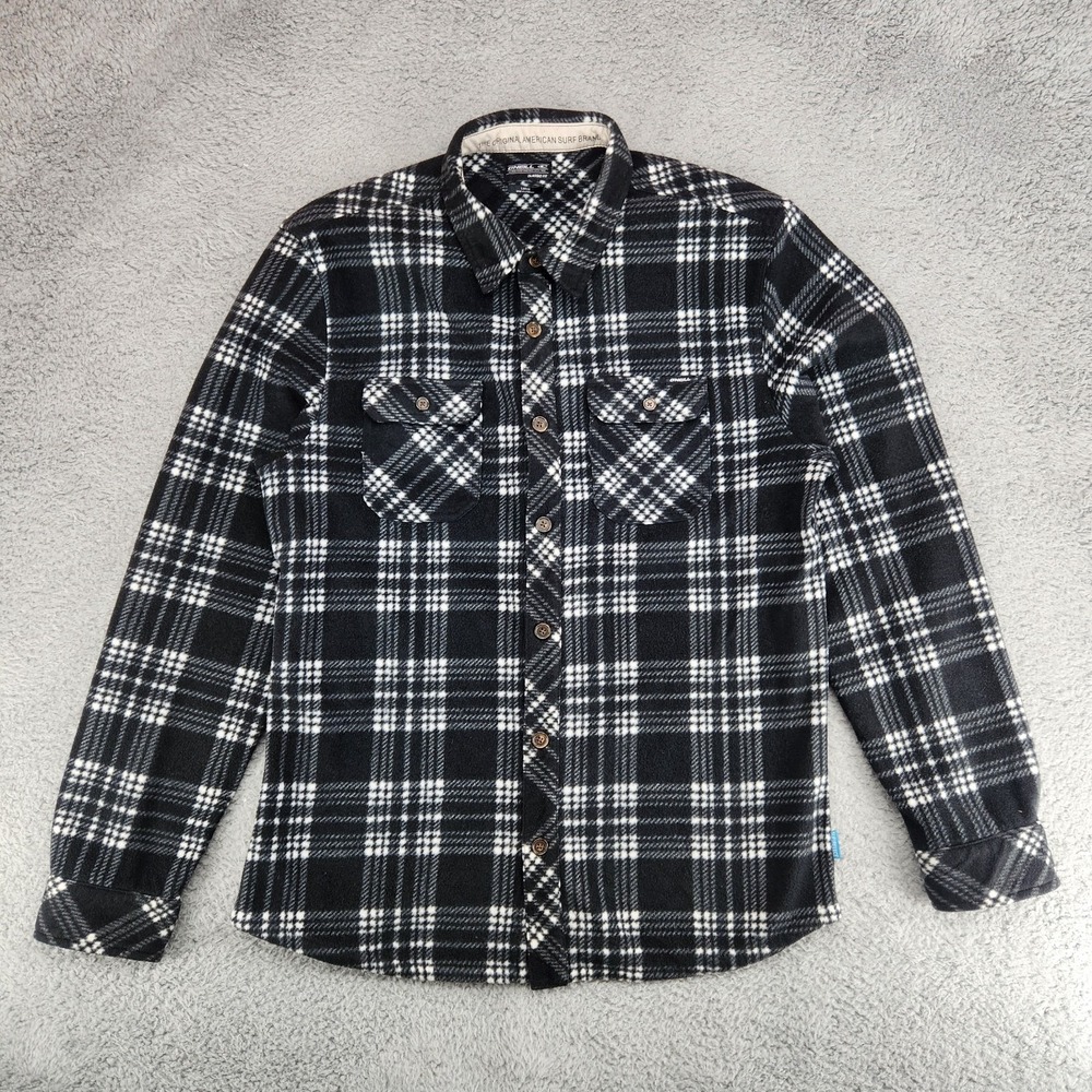 O'Neil Classic Fit Superfleece Plaid Button Up Shacket Mens L Black White